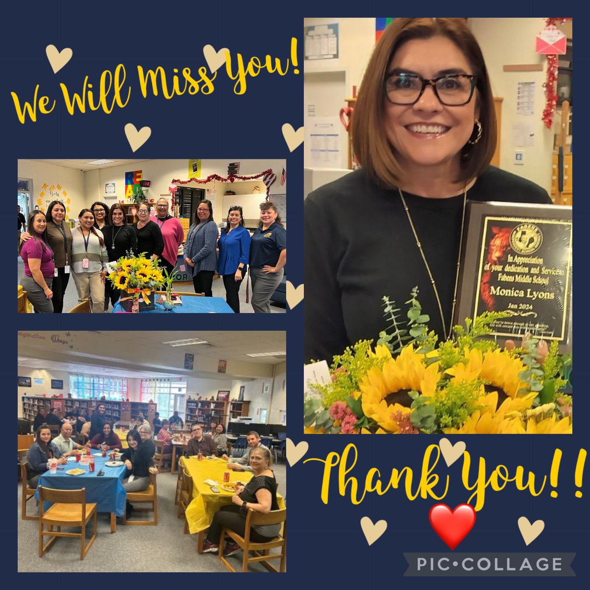 Thank You Ms. Lyons for everything you did for us here at Fabens Middle School!! We are truly grateful and will miss you!! Congrats &amp; God Bless you on your new journey!! Once a WildCat Always a WildCat!!💙💛🐾 <a href="/Monlyons21/">Monica Lyons</a> <a href="/JKleistFISD/">Justin Kleist</a> <a href="/martintorres915/">M.T</a> <a href="/MGonzal79927/">Michele Gonzalez</a> <a href="/FabensISD/">Fabens Independent School District</a>