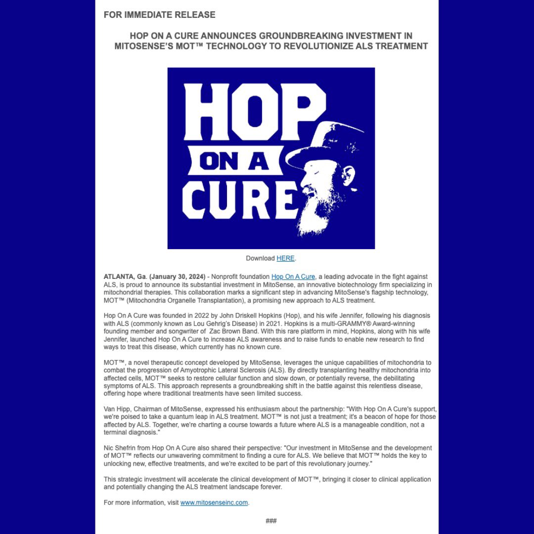 We are honored to be working with <a href="/HopOnACure/">HopOnACure</a> in the fight against #ALS.

Together, this is a fight we must win!  #EndALS

Learn more: t.e2ma.net/webview/gxquvm…
