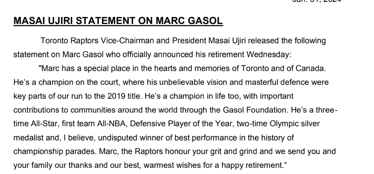 MarkG_Medina's tweet photo. Raptors' Masai Ujiri on Marc Gasol after announcing his retirement: https://t.co/fxA1p5iren