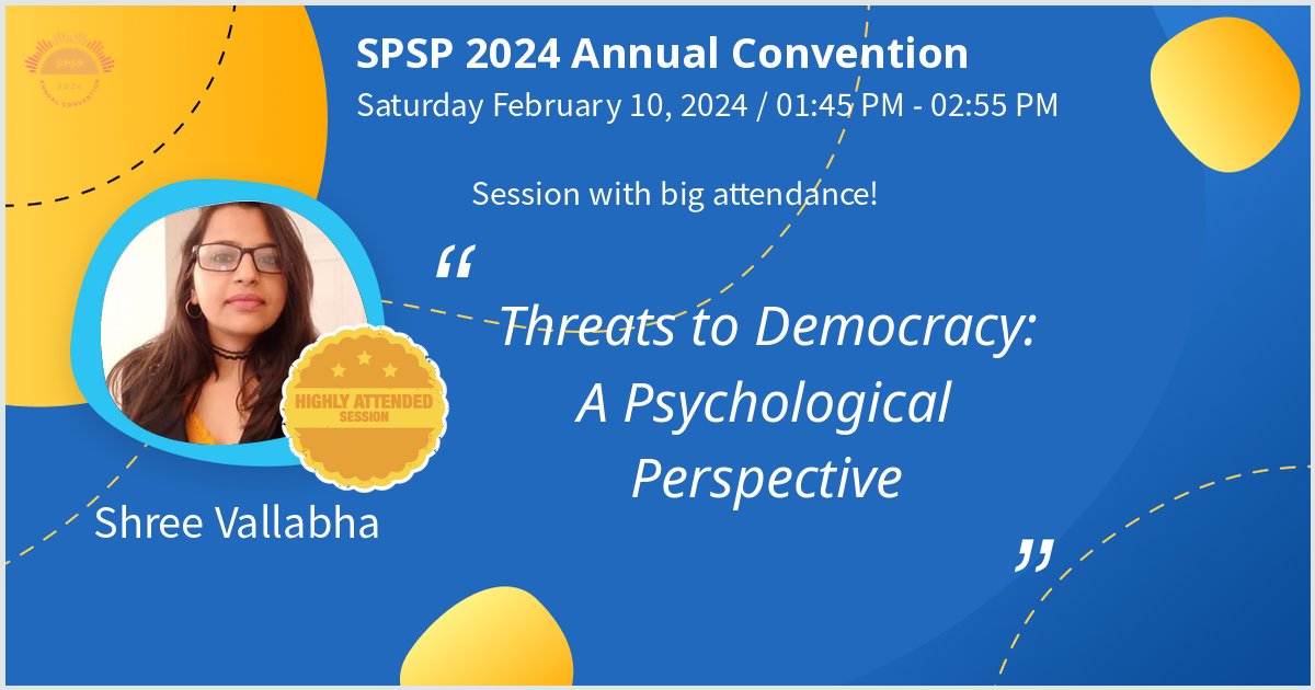 I am organizing a symposium at #SPSP2024 'Threats to Democracy: A Psychological Perspective' featuring talks by Dr Kristin Laurin, Dr Ariel Malka, @AliaBraley , and me. Please come visit!!

I'll be talking on whether affective polarization can predict democratic backsliding!👇 1/
