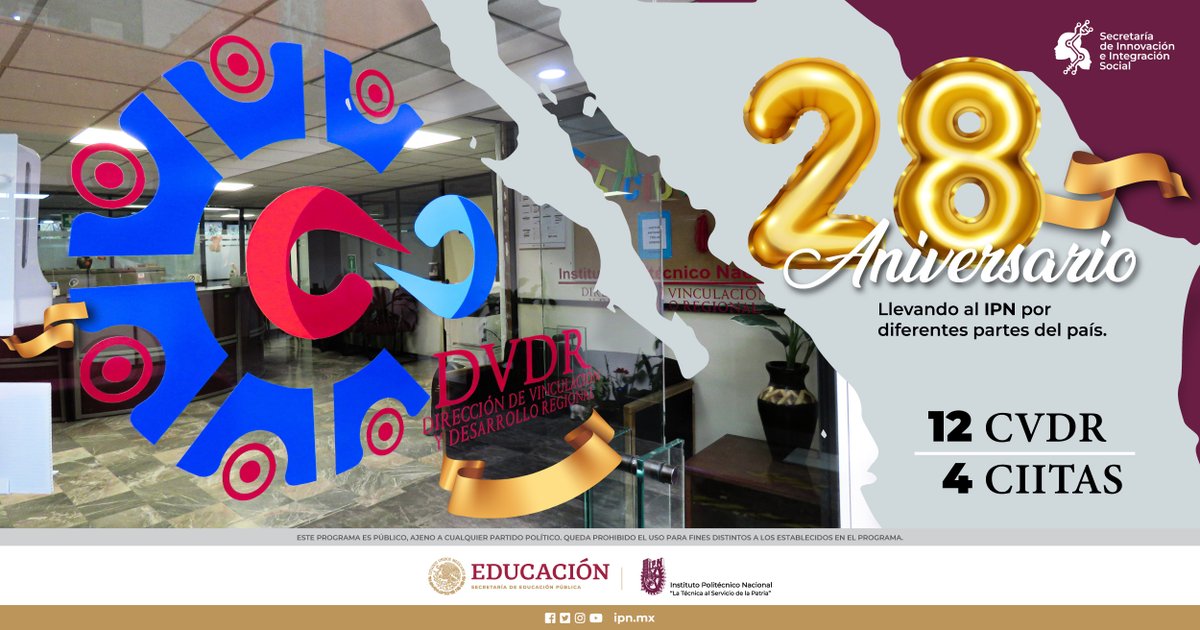 SIIS_IPN's tweet photo. #ComunidadPolitécnica ¡Celebramos 28 años de la @vinculacionipn! Coordinando 12 Centros de Vinculación y 4 Centros de Innovación, su esfuerzo ha sido crucial. Desde la #SIISIPN ¡Felicitamos a todo el equipo de la #DVDR por estos años de logros! 🥳👏 https://t.co/gsx8x4ukKw