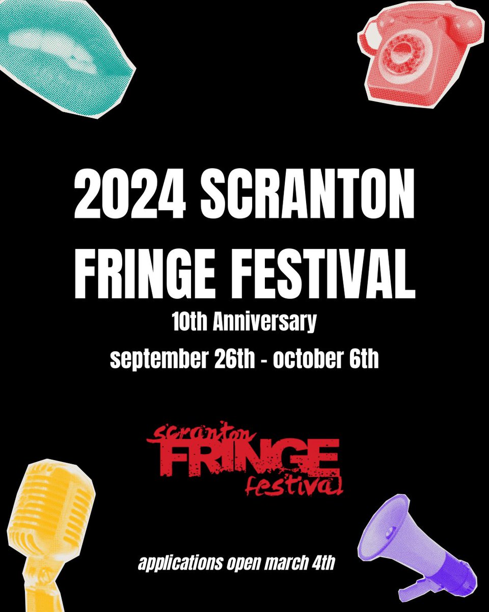 The 2024 #ScrantonFringe Festival hits stages (and storefronts, and sidewalks) this fall! Applications opening March 4th online via Eventotron - stay tuned for details!

#FringeFest #FringeFestival #Scranton #ScrantonPA