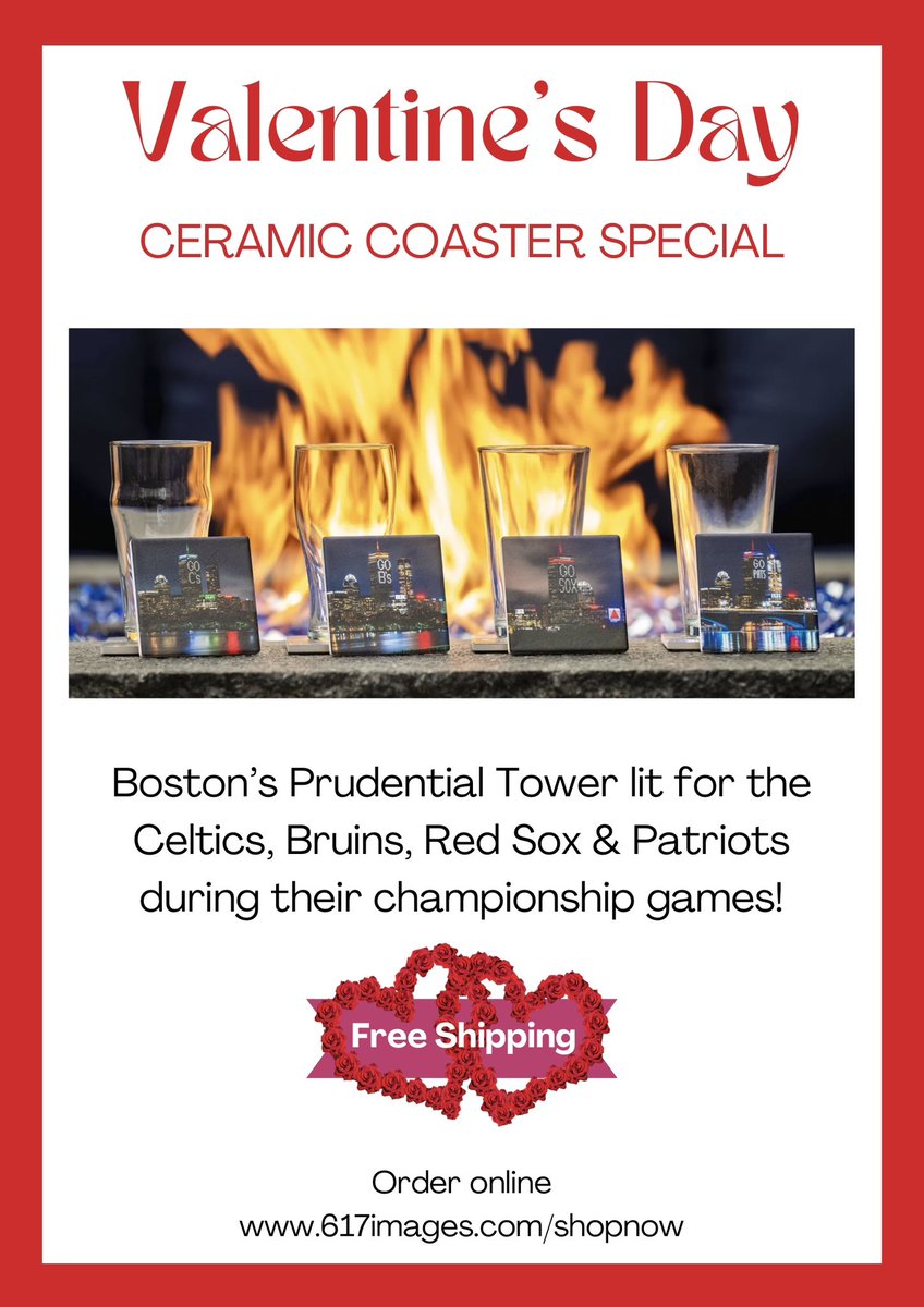 ❤️ Boston sports lovers…spice up your Valentine’s Day with a touch of Boston charm! Our ceramic coasters showcase the Prudential Tower in all its glory, lit up for your favorite sports teams - Celtics, Bruins, Red Sox & Patriots 🏀 🏒 ⚾️ 🏈 Dive into the championship vibes and