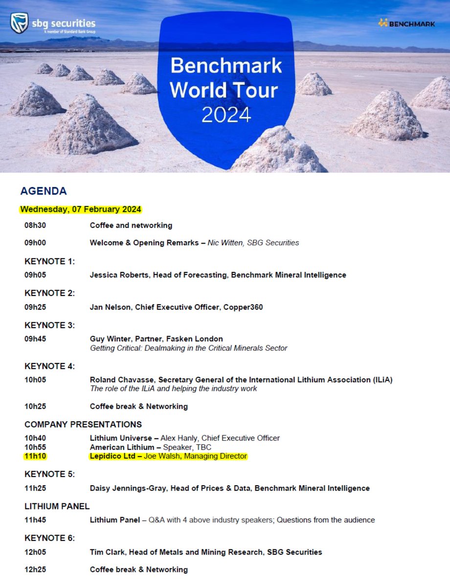 Friends of Lepidico (@lepidicans) on Twitter photo Lepidico's MD Joe Walsh presents at <a href="/benchmarkmin/">Benchmark Mineral Intelligence</a>'s World Tour stop in Cape Town, South Africa on 7 February 2024.
$LPD.AX owns a #lepidolite mine in Namibia, and developing a #Lithium chem plant at KEZAD in UAE using its patented low-temp hydrometallurgical process. Lepidico's MD Joe Walsh presents at <a href="/benchmarkmin/">Benchmark Mineral Intelligence</a>'s World Tour stop in Cape Town, South Africa on 7 February 2024.
$LPD.AX owns a #lepidolite mine in Namibia, and developing a #Lithium chem plant at KEZAD in UAE using its patented low-temp hydrometallurgical process.