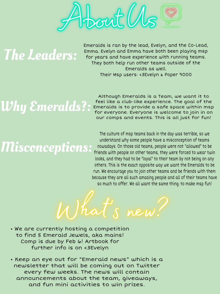 EmeraldsMSP's tweet photo. About Us✨

@EvelynMsp_ @emmaaamsp https://t.co/eQORJkmDZQ
