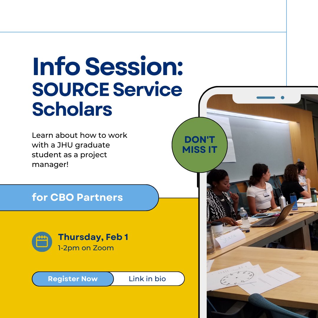 Attention CBO partners! Would you like to bring in a student leader to work with you as a project manager? Join SOURCE Assistant Directors and SSS program leads, Rosemary Riel and Sequean Mahnke, for an Info Session tomorrow from 1 – 2 pm ET via Zoom! Link to register in our bio
