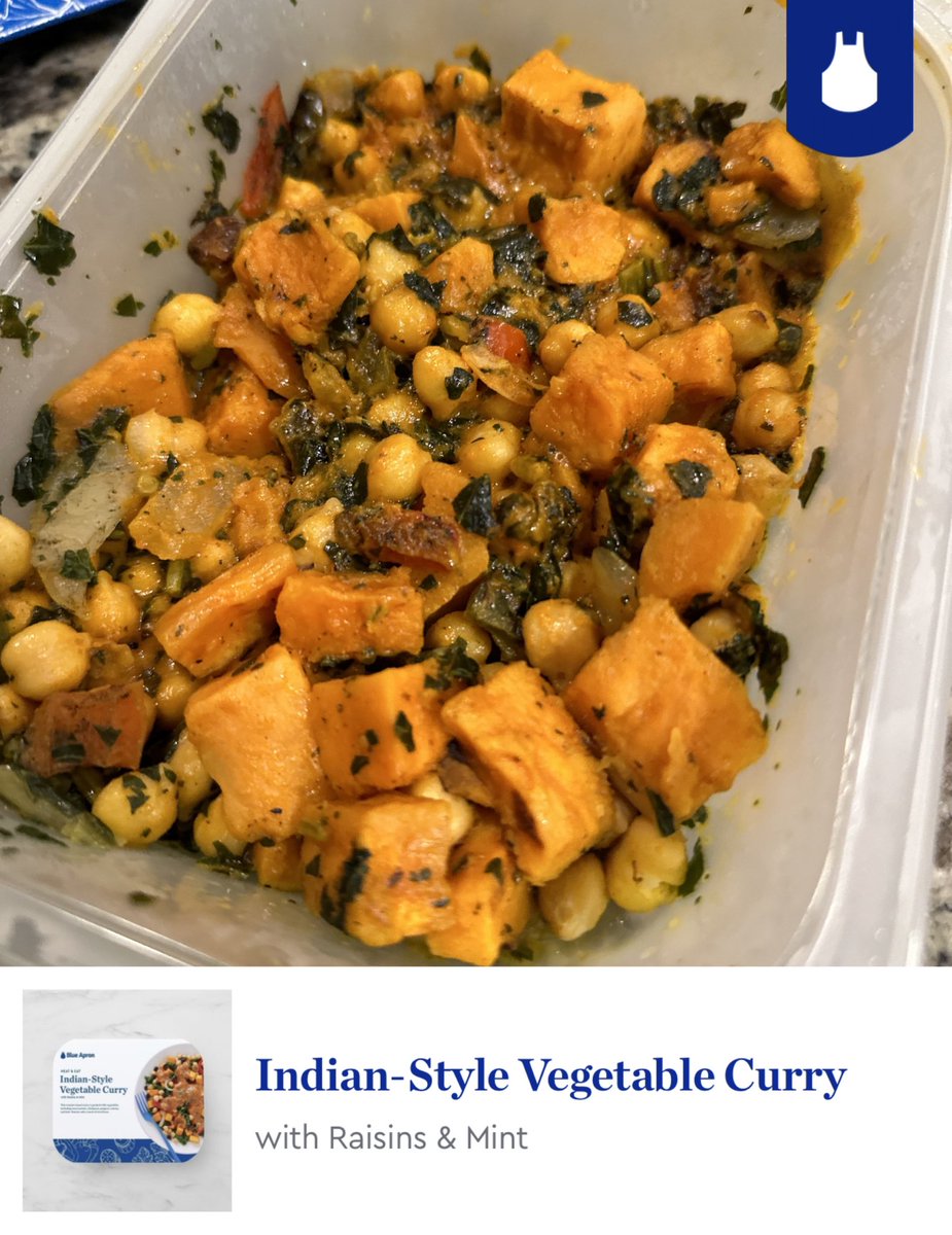DanaDNews's tweet image. My @blueapron Heat and eat selection for this week:
Indian-Style Vegetable Curry with Raisins &amp;amp; Mint #letsblueapron #dinner #heatandeat #indian #vegetable #curry #raisins #mint