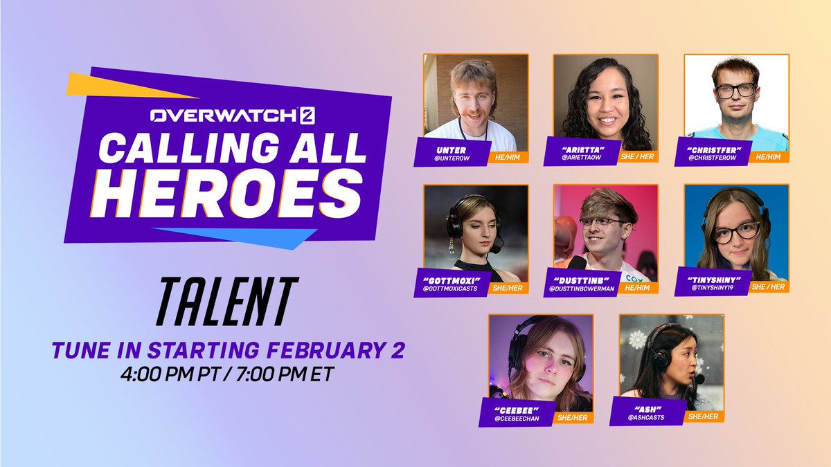 They're here to narrate the story of the 2023-24 - introducing your #CallingAllHeroes Championship talent! 🌟@AshCasts 🌟@CeeBeeChan 🌟@TinyShiny19 🌟@gottmoxicasts 🌟@DusttinBowerman 🌟@AriettaOW 🌟@ChrisTFerOW 🌟@UnterOW