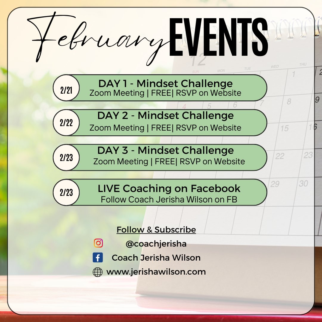 We have quit a few events this month, so be sure to stay connected by following us on FB & IG, RSVPing and subscribing to the website so you don't miss out. 

Hope to see you all soon! 

#CoachJerisha #Events #MentalHealth #MonetizeYourStory