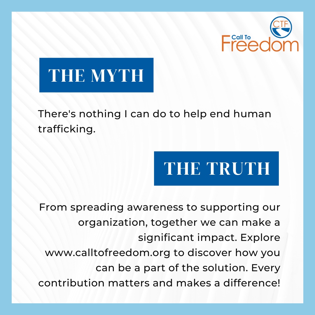 CalltoFreedomsd's tweet image. We&apos;re resharing the most common myths around human trafficking (swipe to read them). ➡️ Get involved today and help us end human trafficking by supporting Call to Freedom. Volunteer. Donate. Attend an Event. calltofreedom.org/support-us/ 

#JoinTheCall #InItToEndIt #CallToFreedom #W...