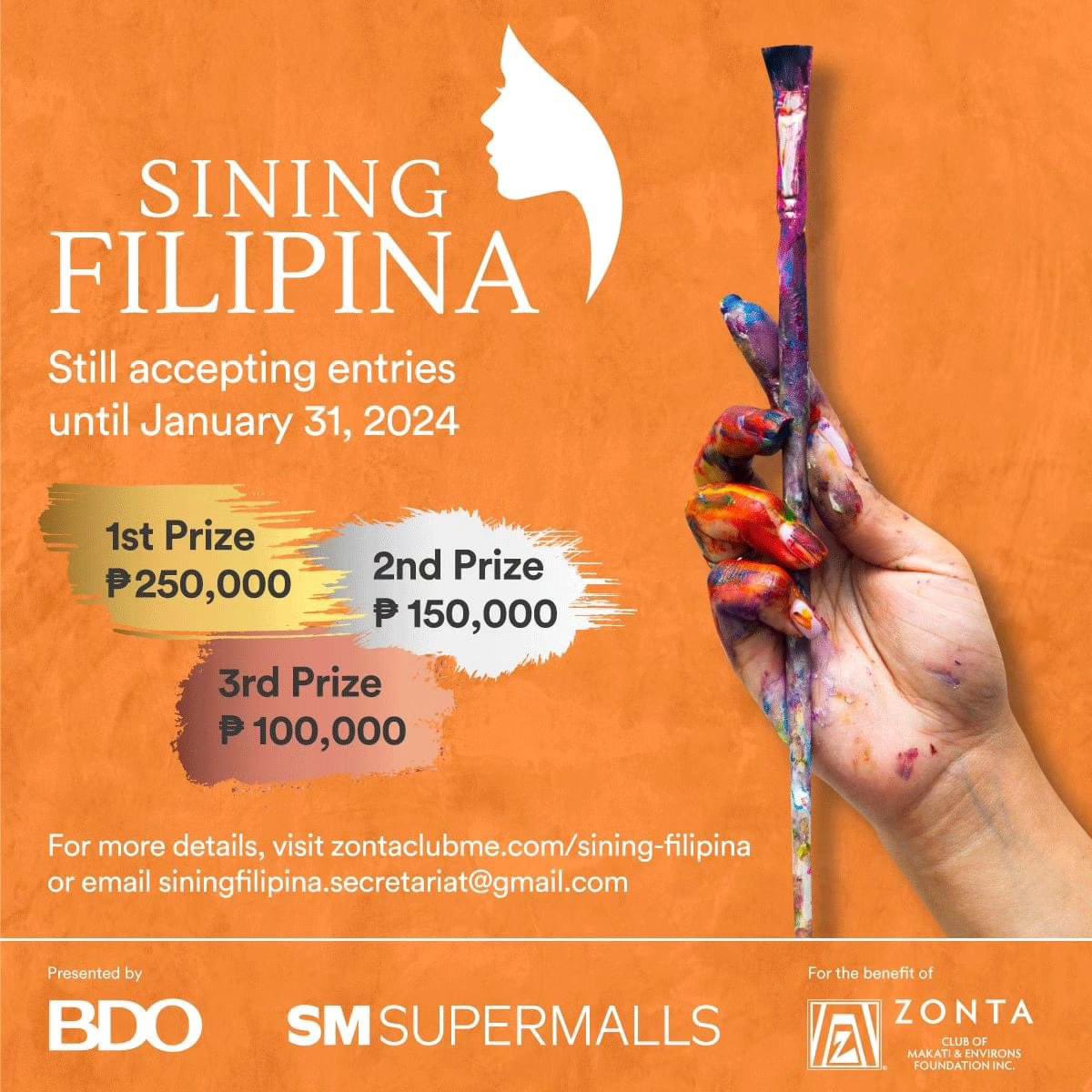 Don’t miss your chance to shine, Filipina🙋‍♀️ Sining Filipina, the first all-female national art competition in the Philippines, is still accepting entries until January 31,2024. Cash prizes of up to P250,000! For details, visit zontaclubme.com/sining-filipina