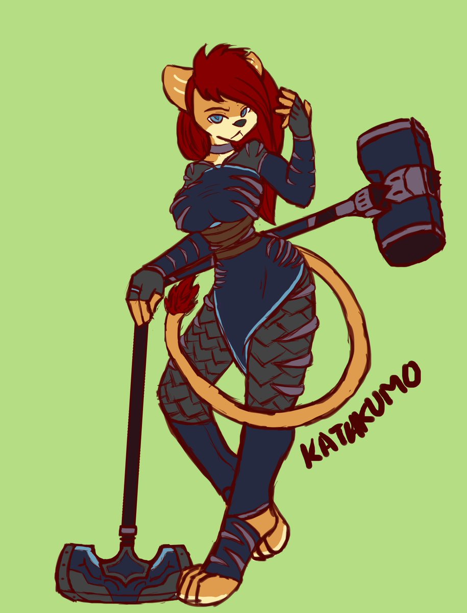 katakumo's tweet photo. @GoboThorn I will share with you my most favored Charas I've made, Tau.
She was made for a Pathfinder session as a Champion and is my favorite one I've made. Max STR Squisher of all with her Hammer. We homebrewed the cat race a little to make a lioness. https://t.co/xx1Htk5TCV