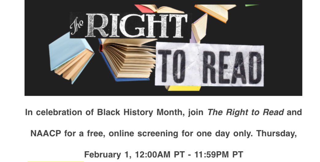 In celebration of Black History Month, join the @NAACP for a free online screening of The Right to Read on February 1st. More details at: mailchi.mp/therighttoread… @BethlehemAreaSD @BASD_Reads @BASDLiteracy4Me