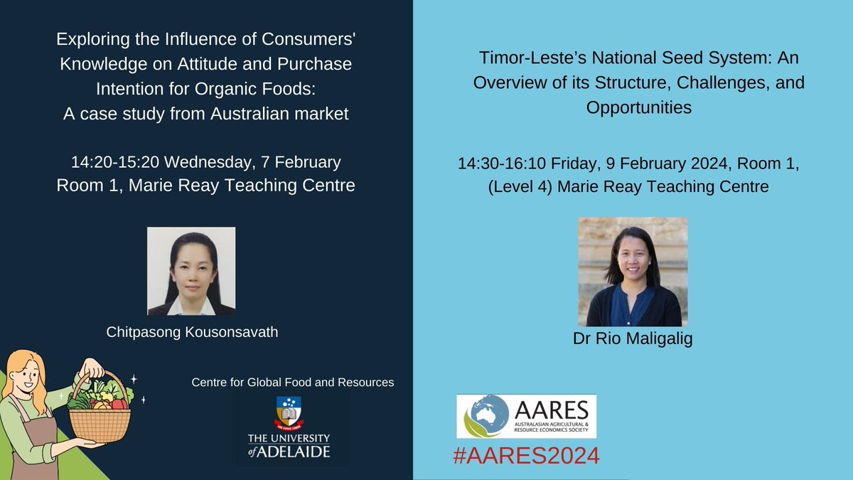 🌾#Day2 of our series on the @AARES_Inc, 7-9 Feb 2024, Canberra. 🍃 Discover the latest organic food consumption with GFARians @chitpasongkous1 & explore innovative seed systems by Dr @riomaligalig at #AARES2024. Don't miss these insightful talks🌱🍓🥭🍍 #SustainableAgriculture
