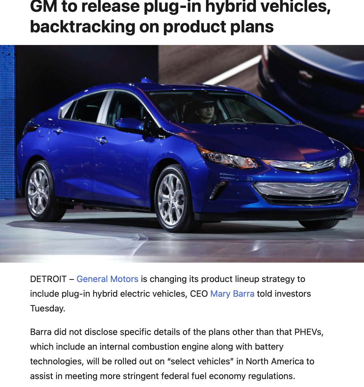 GM to release plug-in hybrid vehicles, backtracking on product plans