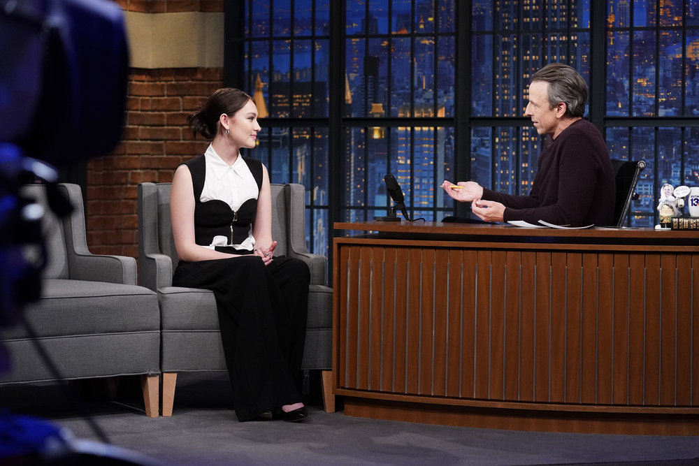 Lola Tung appearing on tonight's Late Night With Seth Meyers (Lloyd Bishop/NBC)