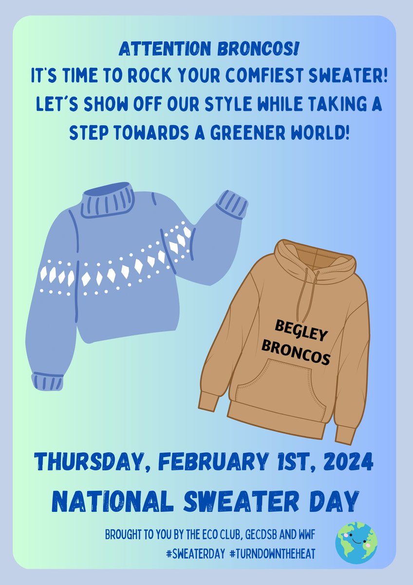 𝑀onika 𝐵𝒶𝒷𝒾ć 🐠 (@msbabic) on Twitter photo 🌍Hey there <a href="/BegleyBroncos1/">F.W. Begley School</a> ! Don't forget, tomorrow is National Sweater Day! Let's conserve energy together by rocking our comfiest sweaters. 🌿 Small actions, big impact! 💚 #SweaterDay #EnergyConservation #CozyTogether <a href="/WWFCanada/">WWF-Canada</a> 🌍Hey there <a href="/BegleyBroncos1/">F.W. Begley School</a> ! Don't forget, tomorrow is National Sweater Day! Let's conserve energy together by rocking our comfiest sweaters. 🌿 Small actions, big impact! 💚 #SweaterDay #EnergyConservation #CozyTogether <a href="/WWFCanada/">WWF-Canada</a>