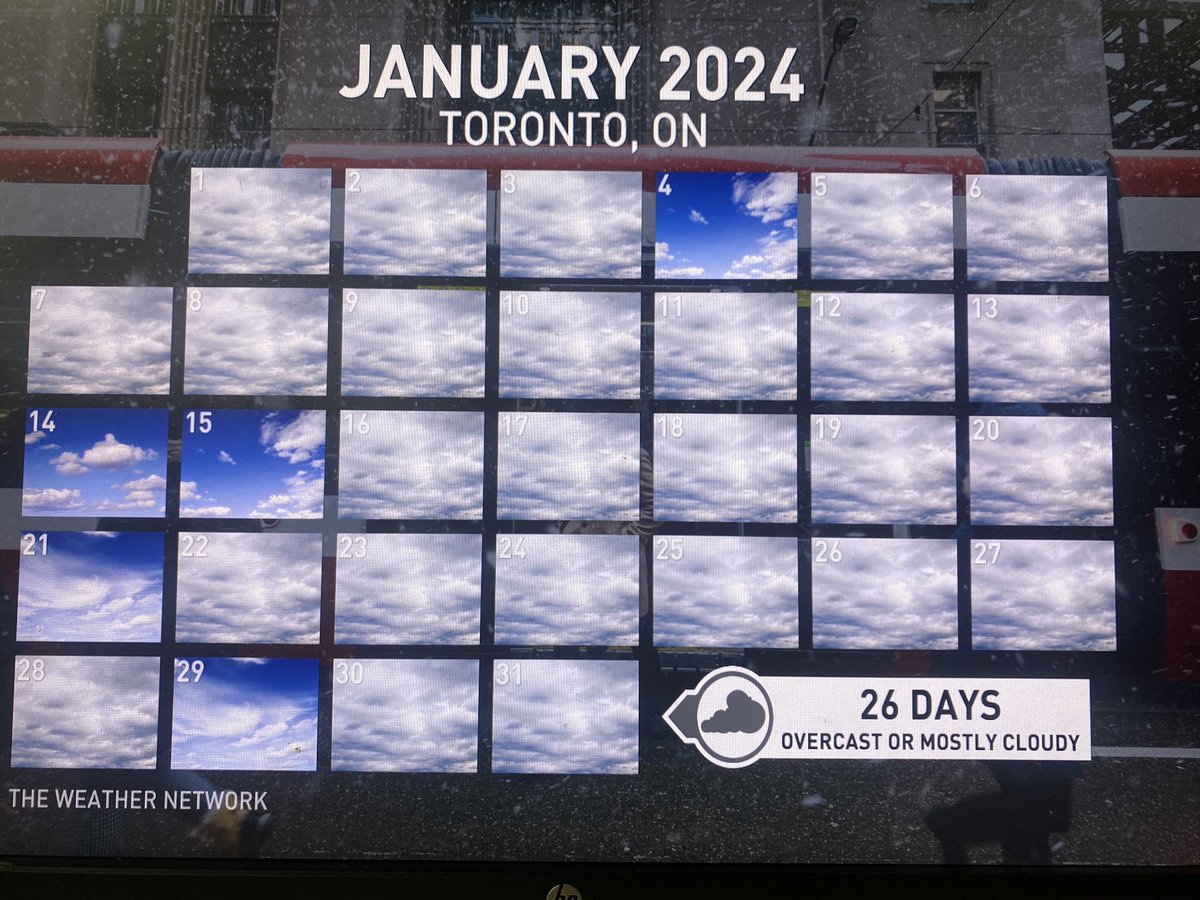 26 of 31 days of cloud cover. Never fear my D deprived friends, sun is in the forecast this weekend! #YYZ @weathernetwork