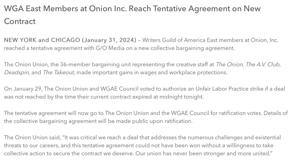 More to come, but we're thrilled to announce that we've reached a tentative agreement. We're proud to bring this to our unit for ratification.
