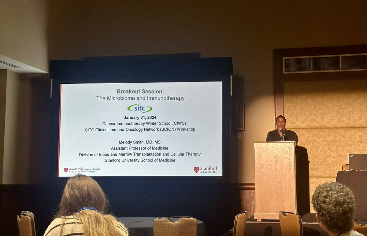 FeinajArdit's tweet photo. Wonderful presentation and Q&amp;A session by @MelodySmithMD about The Microbiome and Immunotherapy at @sitcancer Winter School today! 

#CIWS2024 https://t.co/qTVfbPTQS5