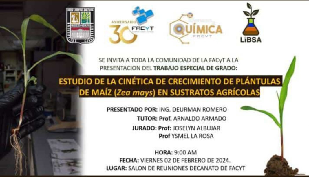 Se invita a la defensa del Trabajo Especial de Grado de nuestro estudiante  Deurman Romero. 
#QuímicaFacytUC #30aniversarioFacytUC