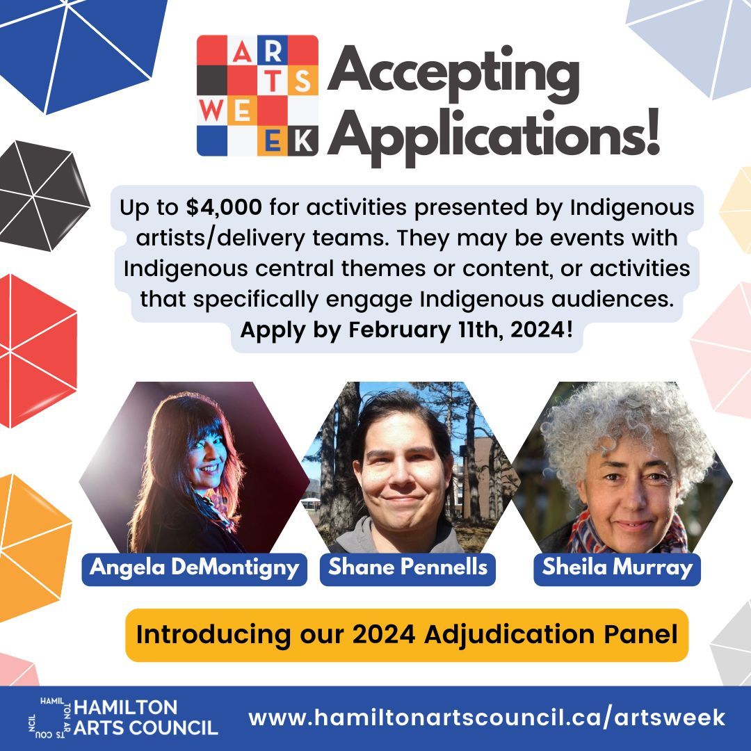 📣Hamilton Arts Council is accepting applications to the Indigenous Artists, Themes and Audiences presentation stream for #HamiltonArtsWeek, taking place June 5-14, 2024!

⚠️Apply by February 11, 2024 for the chance to receive up to $4,000!

🌐Visit: buff.ly/49edy1Z.