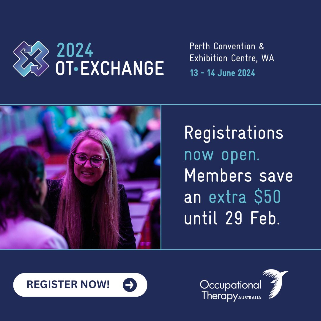 🚨 REGISTRATIONS OPEN for OT Exchange 2024, 13-14 June in Perth. Explore Knowledge Translation, Paediatrics, Older Persons, Disability & Emerging Practices. 🔗 bit.ly/OTX2024 🔥 Members save $50 until 29 Feb – join now! #OTX2024 #OccupationalTherapy #OTA #OTAUS