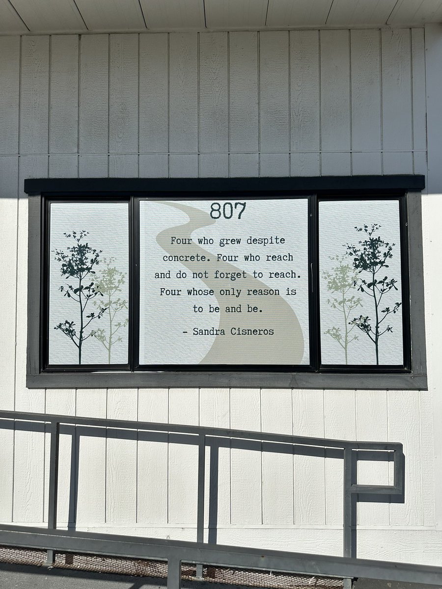 Some students designed, printed, and put up a new screen for the window to my classroom. I ❤️ it and I’m so grateful for my students. #fourskinnytrees #thehouseonmangostreet #sandracisneros