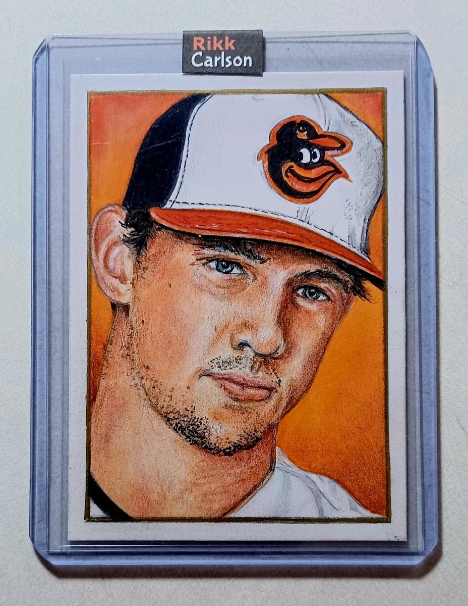 One of the Orioles next generation, my hand drawn 1/1 portrait card of Adley Rutschman . contenders in '24 ? #Orioles #cardart @Topps