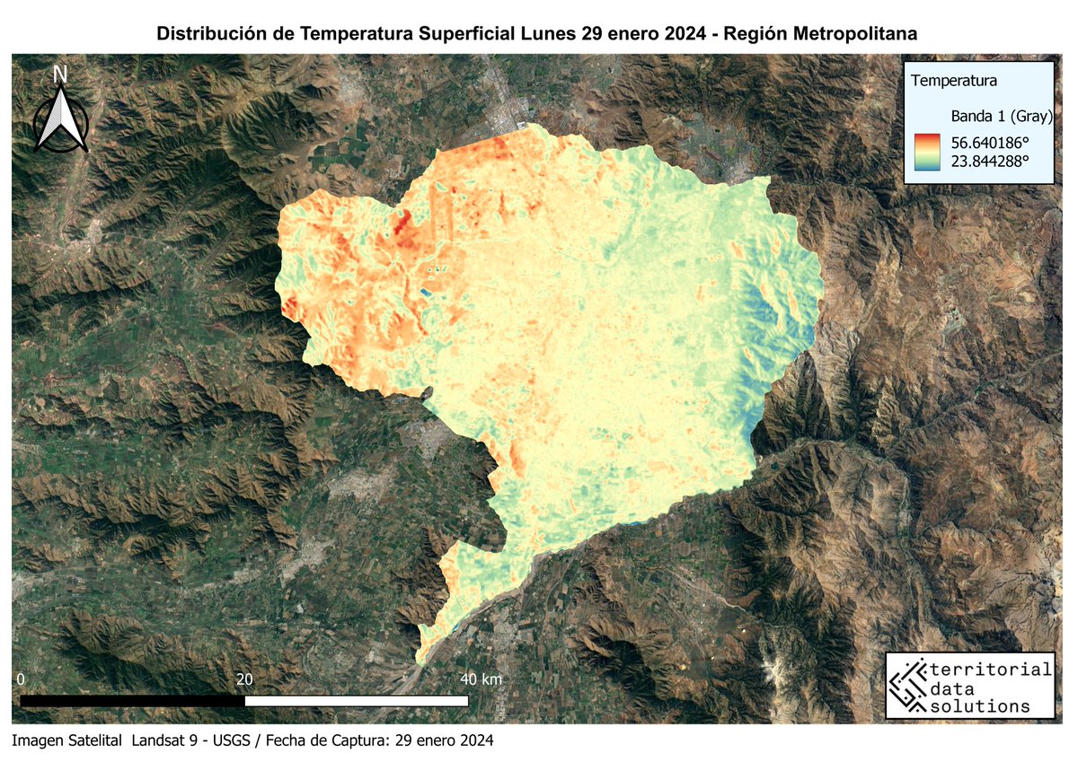 Increíble mapa de T° en RM de Chile, realizada a partir de información Satelital. Gran aporte de
<a href="/TerritorialData/">Territorial Data Solutions</a>

Si lo hiciéramos con contaminación, el resultado sería similar. Desigualdad en zona nor-poniente, población vulnerable con los peores indicadores medioambientales