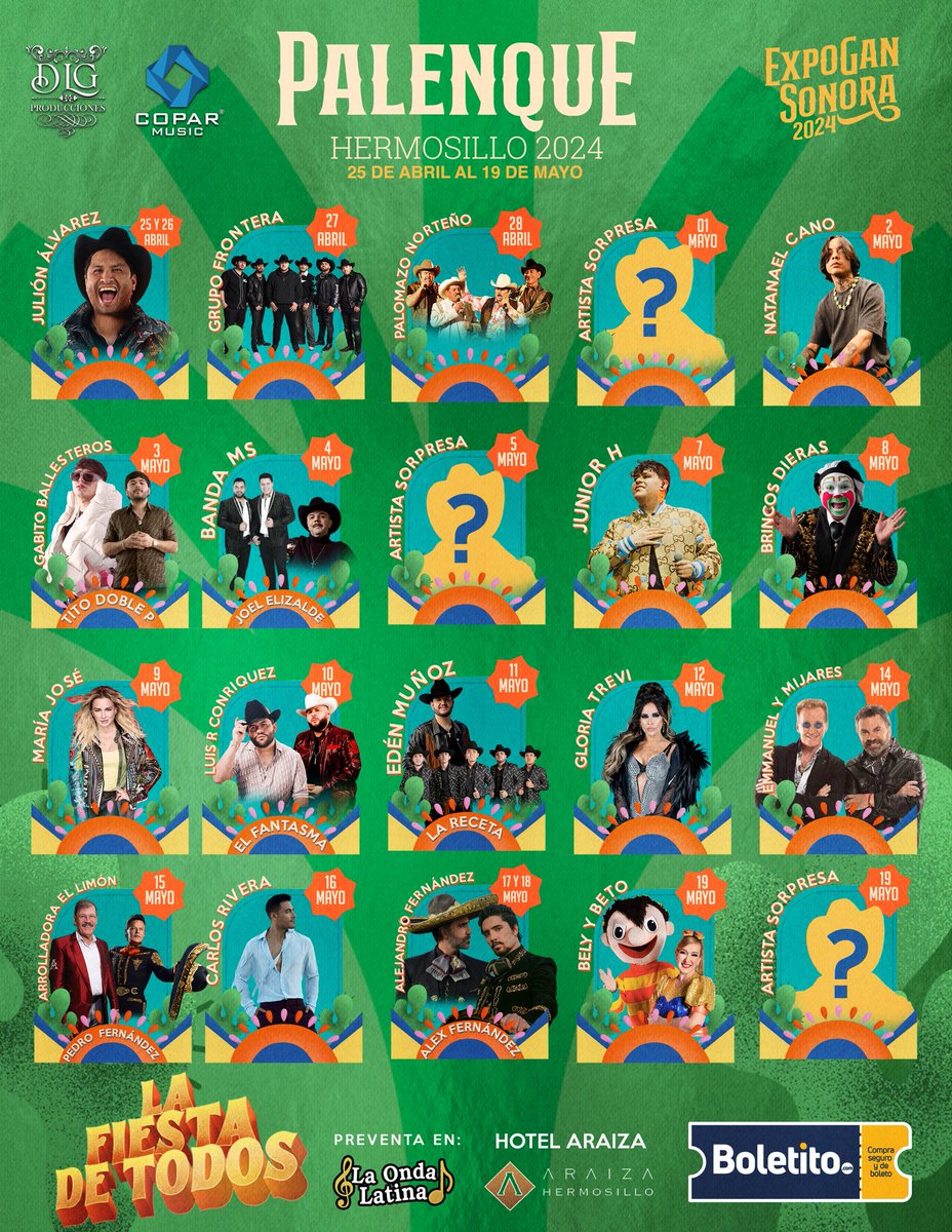 LA FIESTA DE TODOS🫶🏻🫶🏻🫶🏻
😎 GRAN CARTELERA EXPOGAN SONORA 2024 😎
¡NOS VEMOS TODOS LOS DÍAS!
¡QUEEEEÉ SE ROLEEEEEEEE!
#Expogansonora2024 #ExpoganSonora #Expogan 
#Lafiestadetodos #Sonora