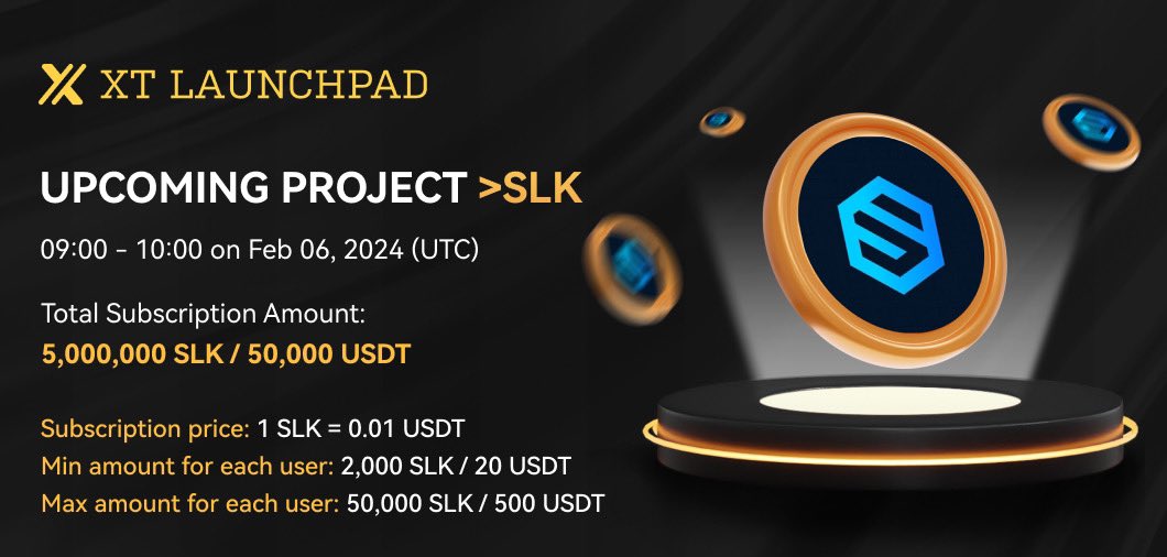 XTexchange's tweet photo. 📣 #XTLaunchpad - #SLK subscription event #IEO #XT @sealinknetwork

⏰ Time: 09:00 - 10:00 on Februray 06, 2024 (UTC)

✅ Detailed Subscription Rules
💎 Total Raise: 5,000,000 SLK / 50,000 USDT
💎 Price per token: 1 SLK = 0.01 USDT
💎 Min personal allocation: 2,000 SLK / 20 USDT
💎 Max personal allocation: 50,000 SLK / 500 USDT

➡️ Subscription Channel: 
https://t.co/SIy8sVHkgV

Details:
https://t.co/6GJz7XwwbM