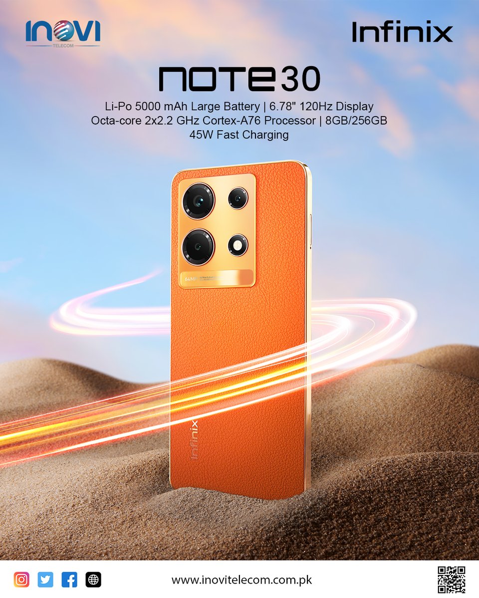 InovitelecomPk's tweet photo. "Unleash the power of innovation with the Infinix Note 30! 🚀✨ Elevate your mobile experience with cutting-edge technology, stunning design, and unmatched performance. It's not just a phone; it's a statement. 📱💫"
#InfinixNote30 #InnovationUnleashed #MobileRevolution" https://t.co/WRbmfRrLGj