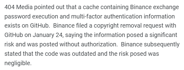 cryptonews2vn's tweet photo. 404 Media pointed out that a cache containing Binance exchange password execution and multi-factor authentication information exists on GitHub...

📺 Read more👇
(https://t.co/n4eBsqx6s4)

👉 Like &amp; Repost, Thanks!
#CryptoNews #Crypto #News #BTC #ETH #cryptonews2vn https://t.co/dOYBB2b9wT