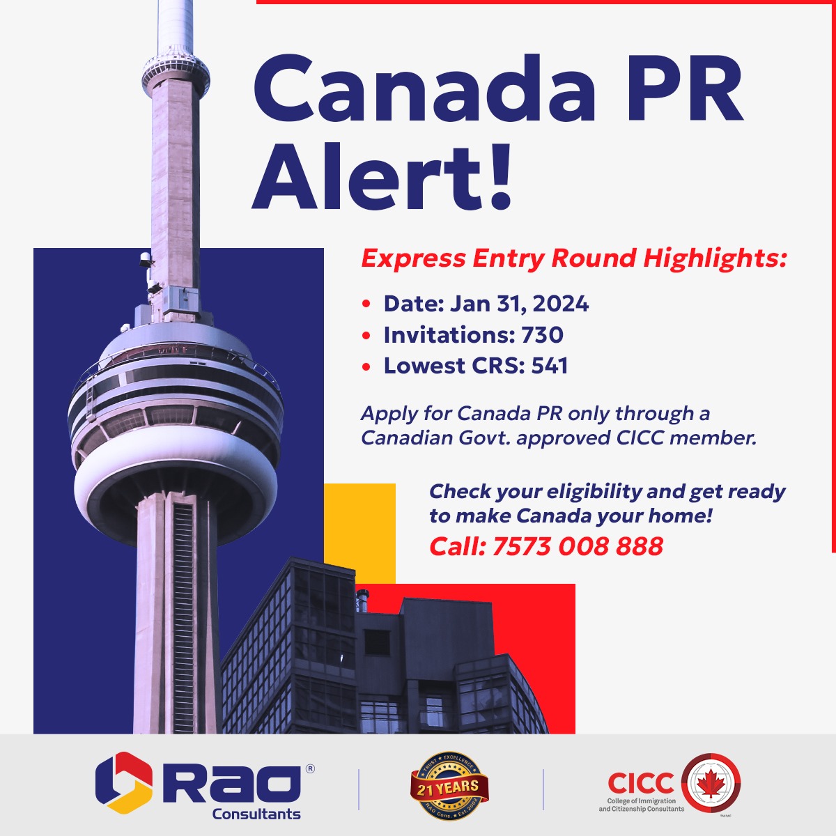 Canada just drew the curtain on its latest Express Entry draw, showering 730 invitations, and the lowest CRS dropping to an inviting 541!
#CanadaImmigration #ExpressEntry #MapleDreams #RaoConsultants #SettleAbroad #NewBeginnings #GlobalCitizen #LivingAbroad