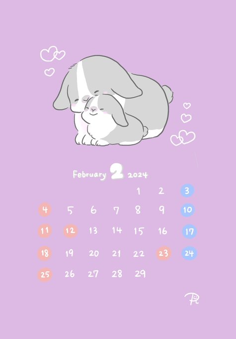 今月のカレンダーです2月は『ロップイヤー・ラビット』の親子#カレンダー #カレンダー2024 #カレンダー壁紙 #calendar 