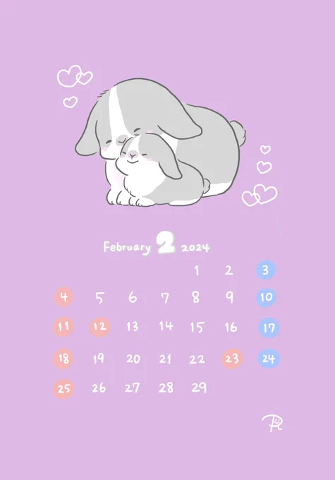 今月のカレンダーです2月は『ロップイヤー・ラビット』の親子#カレンダー #カレンダー2024 #カレンダー壁紙 #calendar 