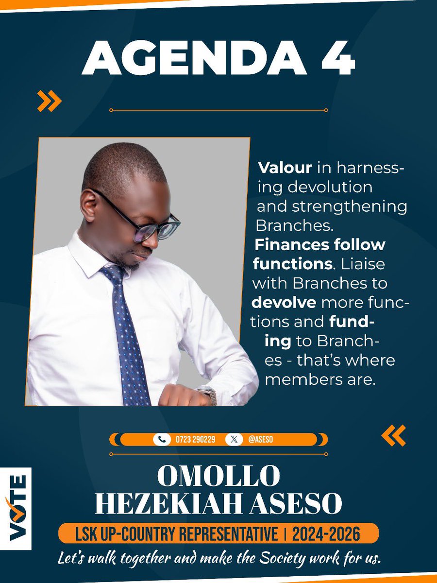 Friends of goodwill, let's walk together and make the society work for us. Vote Omollo Hezekiah Aseso the LSK Up-Country Representative 2024-2026. Omollo's 1st Agenda is to change approach on how we tackle mental health...#ItsTimeForValour 

#FemicideAwareness #FreeMyPassport