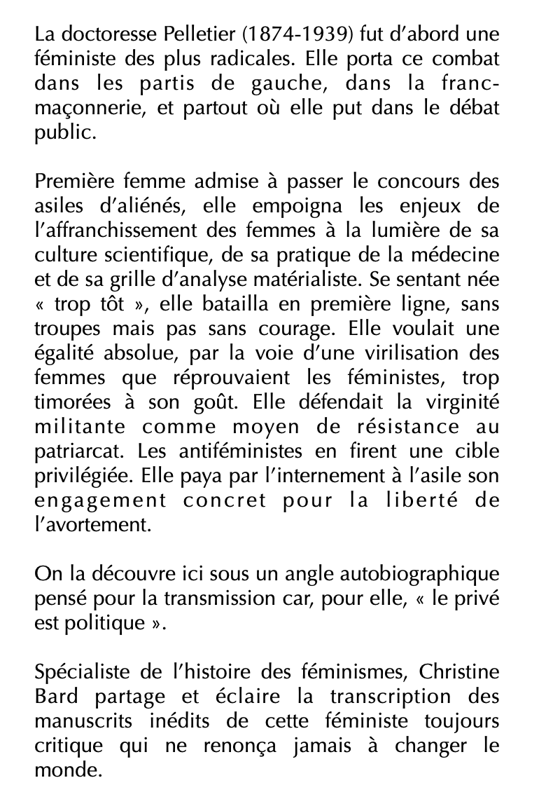 flr_louis's tweet photo. Madeleine Pelletier - Mémoires d’une féministe intégrale

Édition critique par Christine Bard

À paraître en mars chez Gallimard https://t.co/Br1q0T9Mu7