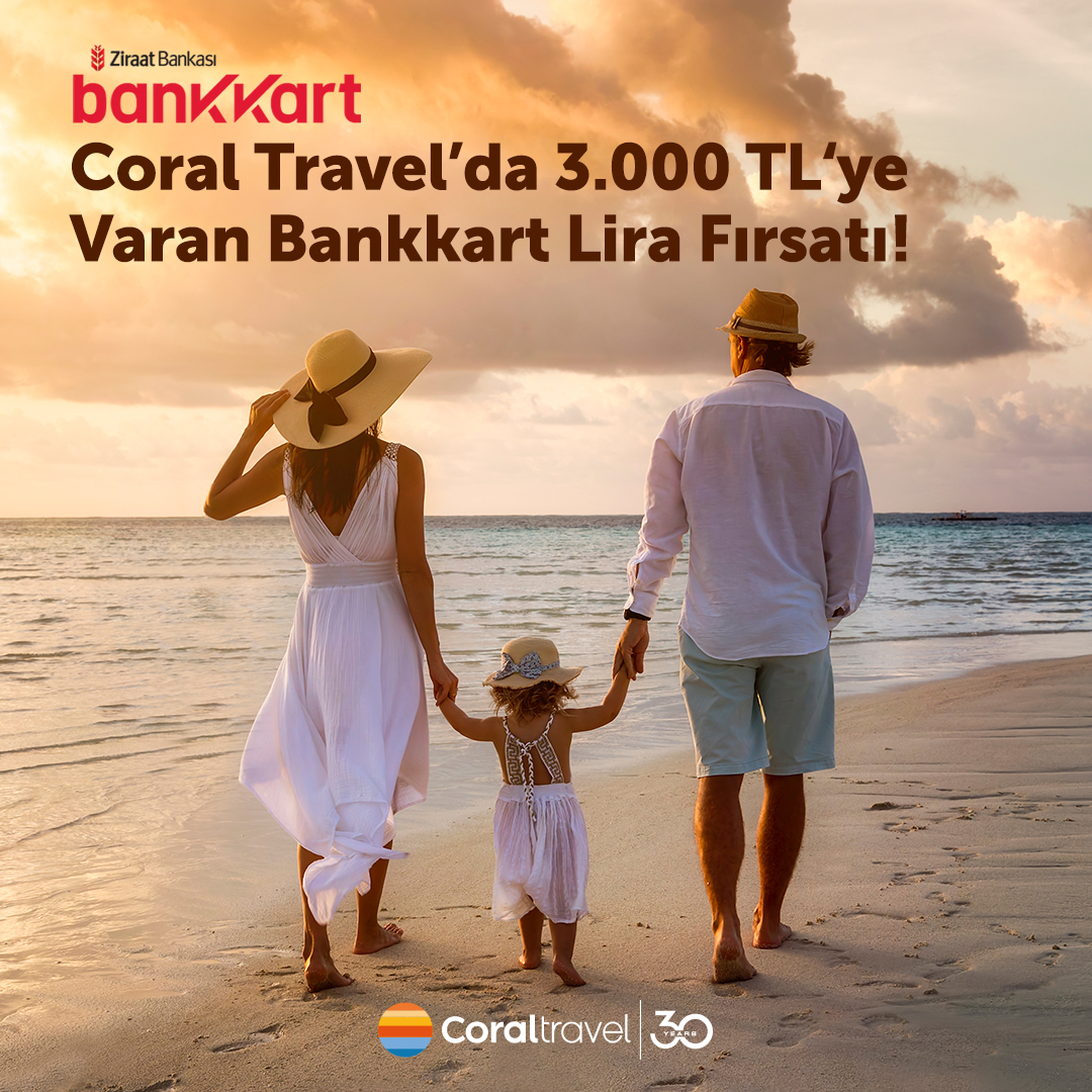 Bankkart kredi kartı veya banka kartı özelliği ile Coral Travel’da tek seferde yapılacak 15.000 TL-24.499 TL arasındaki alışverişinize 1.000 TL,
25.000 TL-34.999 TL'ye 2.000 TL,
35.000 TL ve üzerine 3.000 TL Bankkart Lira verilecektir.
Detaylı bilgi için: bit.ly/Coral_bankkart…