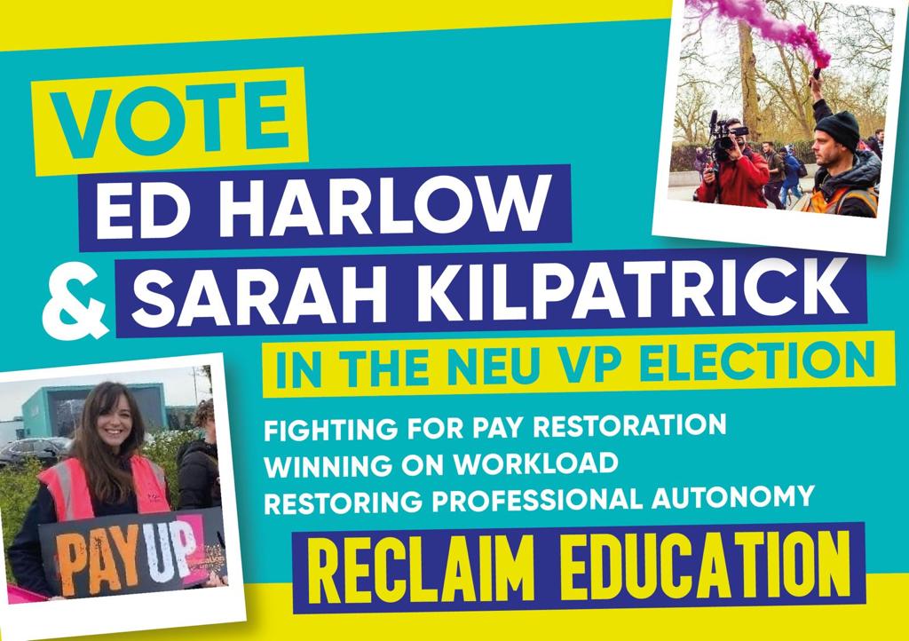We are recommending votes for @edharlowNEU and @sairskay in the Vice President elections. Postal ballots will arrive with NEU members in the next few days.