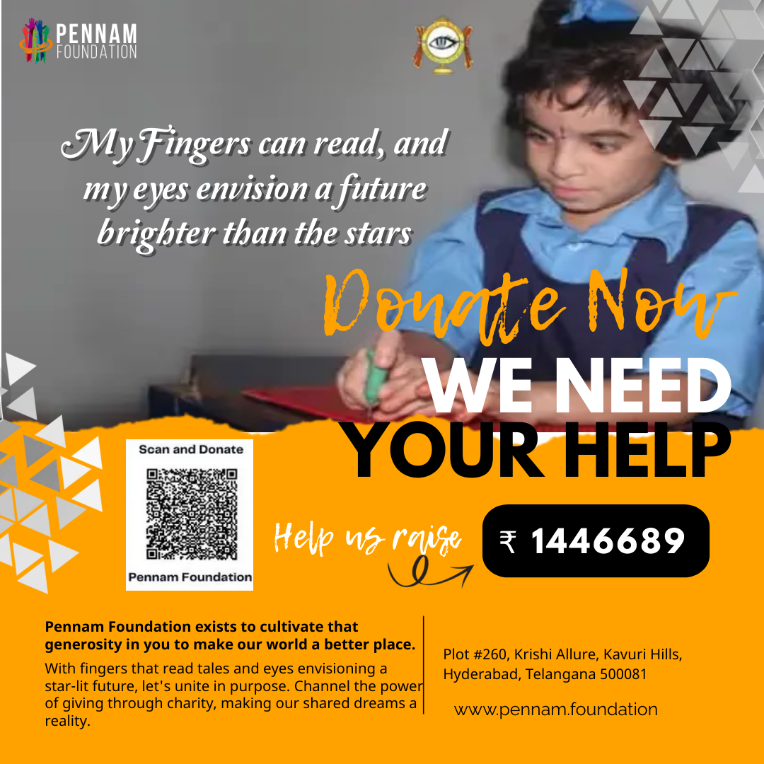 Making a difference matters! Join us in supporting Nethra Vidyala, Vizag, where we've donated 150 days of food to 100 #blind and #needychildren. Your contribution can brighten their future. #Donatenow! pennam.foundation/cause/nethra-v…

#NethraVidyala #pennamfoundation #blindkids #charity