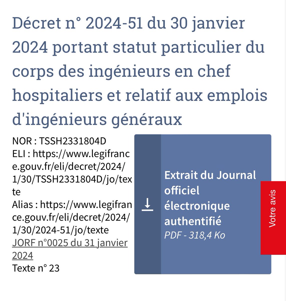 🎉Nouveau statut des Ingénieurs Hospitaliers publié 🎉
Victoire du @SMPS_national pour tous les collègues ❤️

legifrance.gouv.fr/jorf/id/JORFTE…

legifrance.gouv.fr/jorf/id/JORFTE…

Bravo aux élus @jmnovaksmps <a href="/MickaelTaine/">Mickaël Taine</a> 

Et maintenant l’indemnitaire en 2024 pour l’égalité totale inter FP 💪
