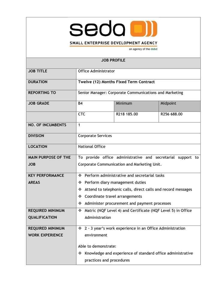 CarolBoitumelo1's tweet photo. SEDA

📌Office Administrator

Closing Date: 07 February 2024
Send CV to recruitmenthr@seda.org.za

Refer to pictures https://t.co/P1cQBdVZv0