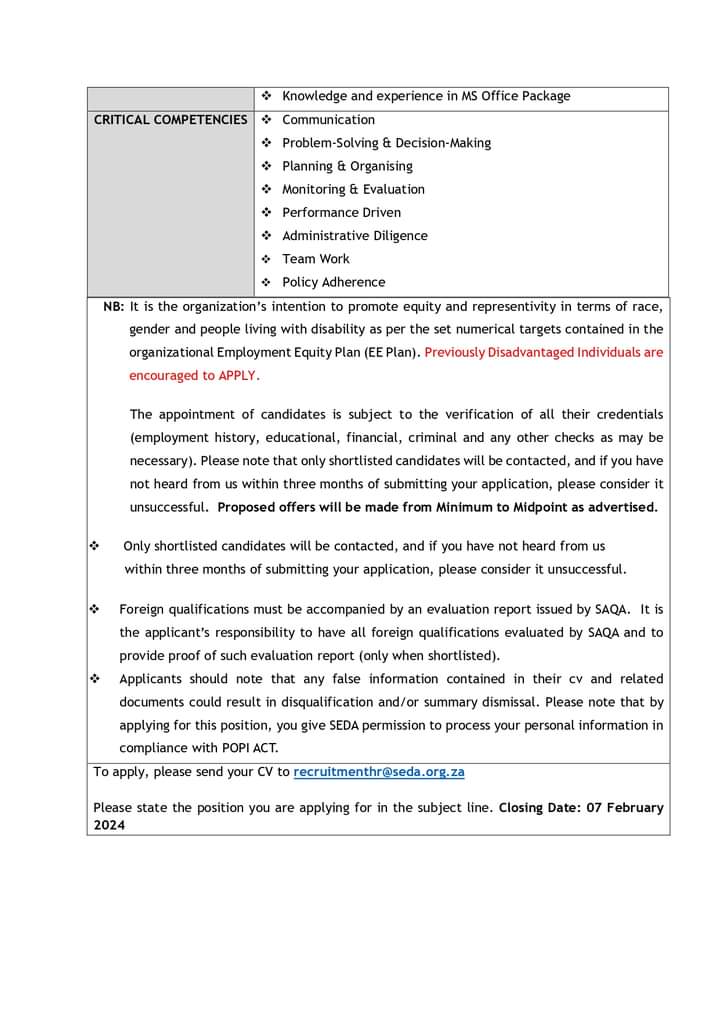 CarolBoitumelo1's tweet photo. SEDA

📌Office Administrator

Closing Date: 07 February 2024
Send CV to recruitmenthr@seda.org.za

Refer to pictures https://t.co/P1cQBdVZv0