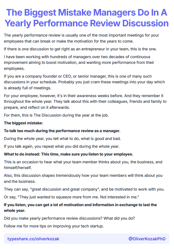 The Biggest Mistake Managers Do In A Yearly Performance Review Discussion