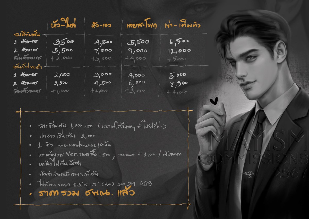 mayism_art's tweet photo. มาประกาศราคาใหม่ต๊ะ 🎉🎉🎉
ครั้งที่แล้วแจ้งราคาไว้แค่ เลยสะโพก 
ปกติไม่ค่อยรับงานเต็มตัวเพราะลงดีเทลหน้าได้ไม่ดี
จะพยายามดันสเกลให้ไม่เลยเข่าตลอด

แต่พอปรับขนาดกระดาษให้เป็น600bpiแล้ว
ก็ลงดีเทลเพิ่มมาได้นิดนึง เลยมาแจ้งราคาเต็มตัวให้ทราบต๊ะะะ

(แต่อิฉันก็ยังอยากวาดสเกลใกล้ๆอยู่ดีนะ ชอบลงดีเทลหน้ามาก ขอร้อง)

ทุกราคาที่แจ้งเป็นราคาเริ่มต้นนะคะ ถ้าต้องการใส่อย่างอื่นเพิ่ม
เช่นรอยสัก หรือเสื้อผ้าที่ค่อนข้างยุ่งยากและซับซ้อน
จะคิดราคาอย่างเป็นมิจให้…. 👌👌