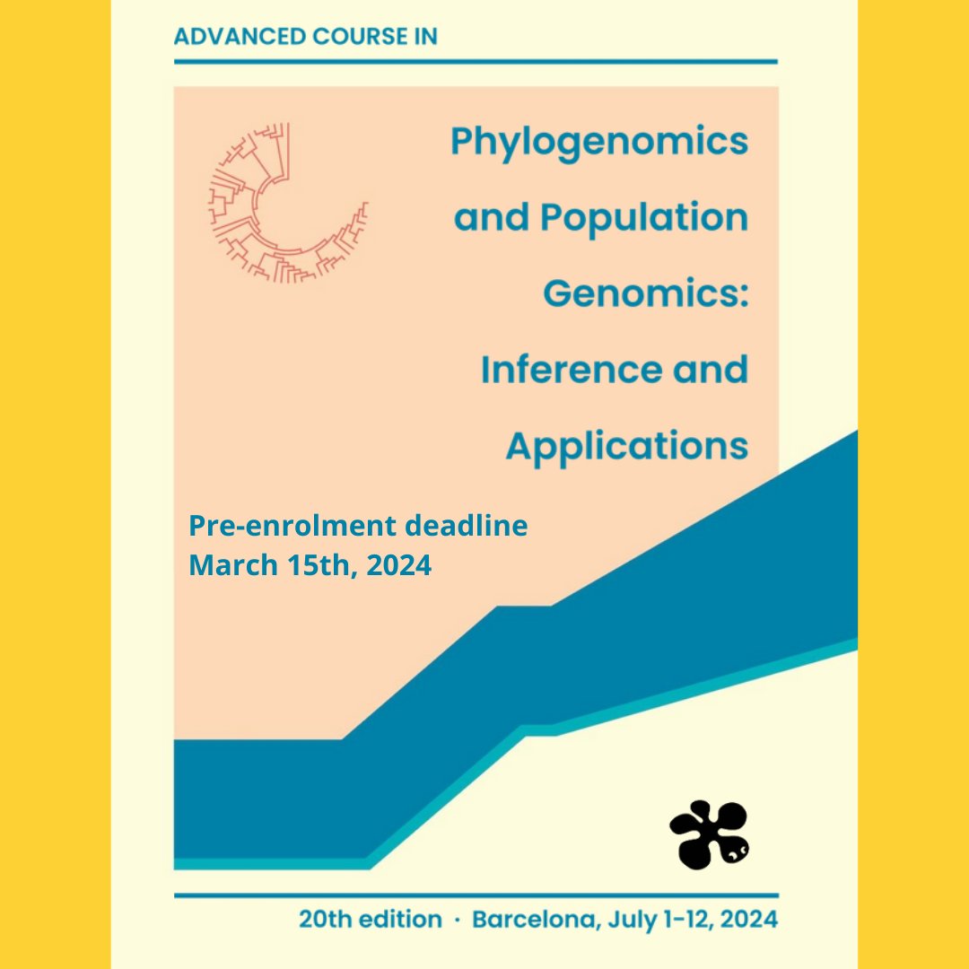 The 20th edition of the Phylogenomics and Population Genomics course (UB, Barcelona), will take place from July 1 to 12, 2024. Pre-enrolment deadline March 15th, 2024.
More info in: ub.edu/certfem/ppgcou…