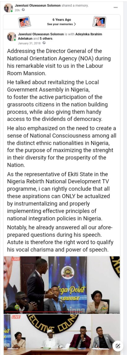 jawolusy's tweet photo. Eventually, Facebook reminded me of the good old days in 2017 when I spent 60 days at a National Development Reality TV Show - constituted by the #Super37 (One Representative from each Nigerian State). #Pediak, #NICTIP, & #NewEkitiDream were the PET Project of the #Ekiti #FONT. https://t.co/eAYIf6Xs7g