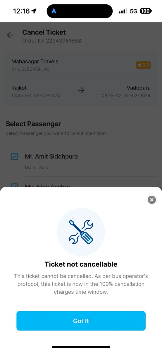 PanchalAmitR's tweet photo. #Paytm #paytmkaro #paytmcare @Paytmcare according to your policy i should get refund 80%, if I cancel ticket before 12:30 pm today, but at time of canceling @Paytm is not giving any refund https://t.co/HCxPOQUCVu